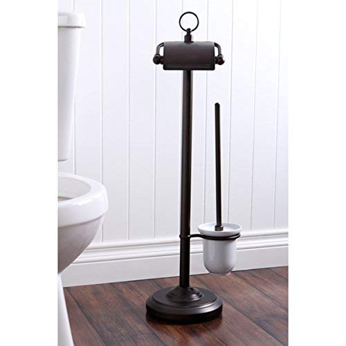 Solid Brass Oil Rubbed Bronze Toilet Paper with Brush Holder Pedestal