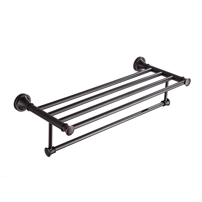 Kelelife Towel Shelf Rack with Bar for Bathroom,Wall Mounted Oil Rubbed Bronze,24