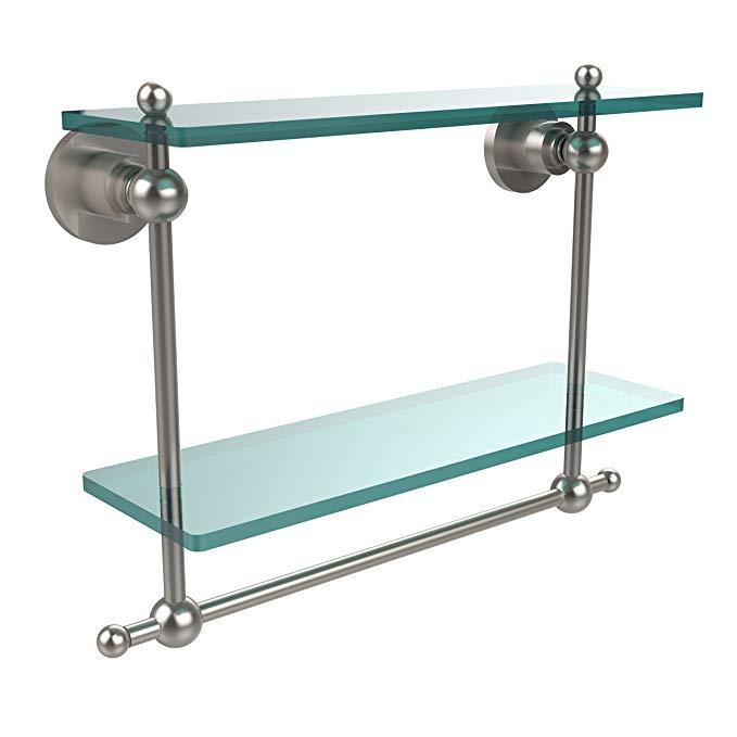 Allied Brass AP-2TB/16-SN 16-Inch Double Glass Shelf with Towel Bar