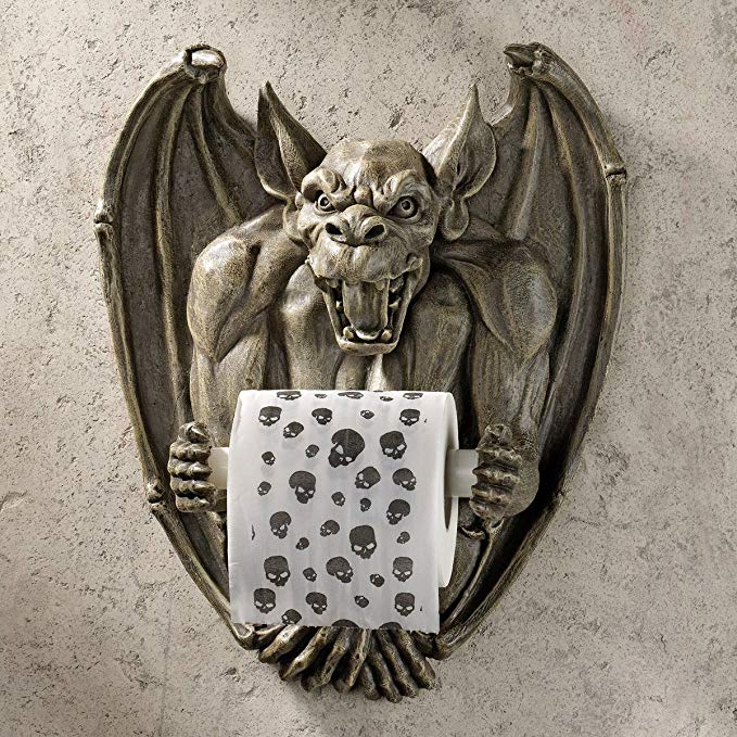 Toilet Paper Holder - Flush the Gargoyle Gothic Bathroom Decor - Toilet Paper Roll - Bathroom Wall Decor