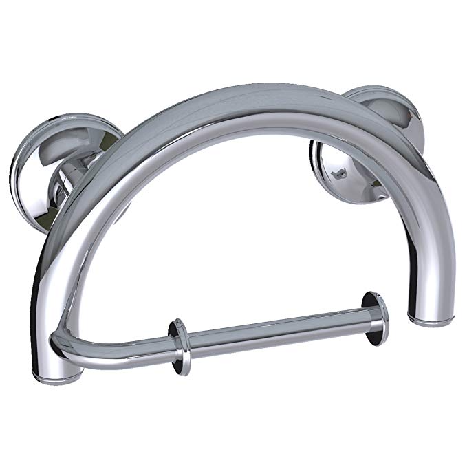 Grabcessories 61022 2-in-1 Grab Bar Toilet Paper Holder with Grips and Anchors, Chrome