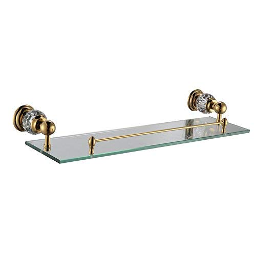 Comfort's Home SJ5613G Modern Wall Mounted Bathroom Glass Shelf, Crystal Gold