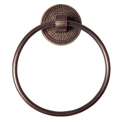 The Copper Factory CF134AN Solid Copper Towel Ring with a Round Backplate, Antique Copper