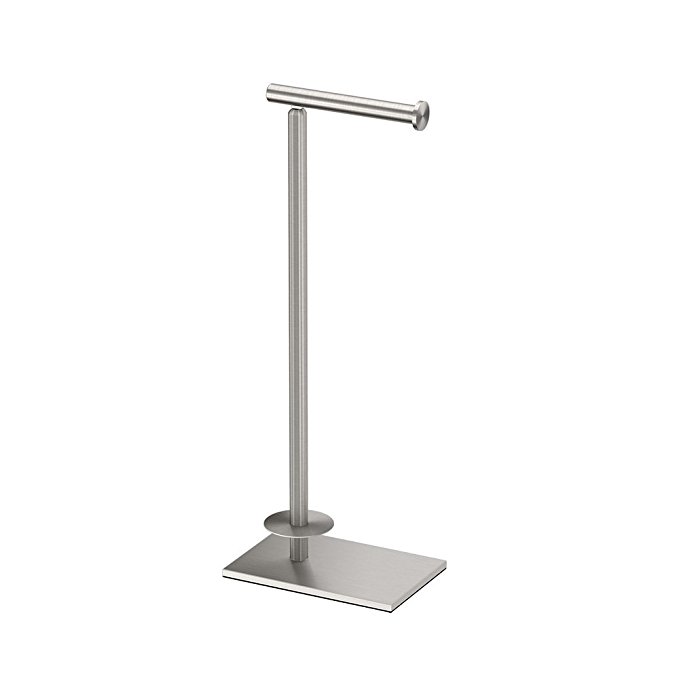 Gatco 1443SN Modern Square Base Toilet Paper Holder Stand with Storage, Satin Nickel, 21.13