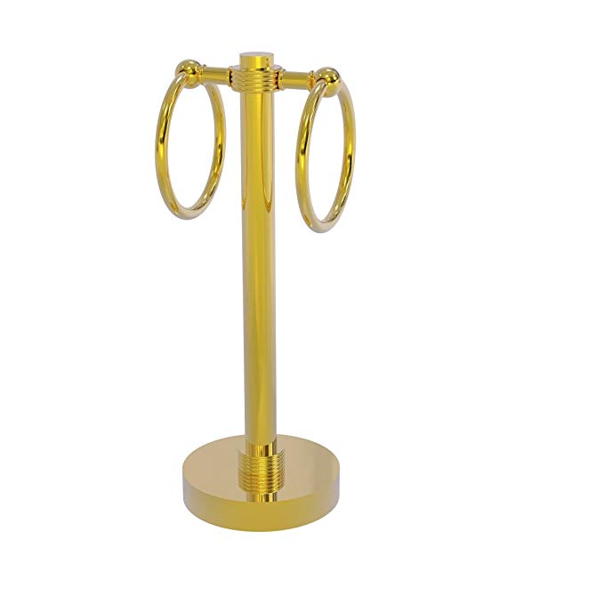 953G-UNL Vanity Top 2 Towel Ring Guest Towel Holder with Groovy Accents, Unlacquered Brass