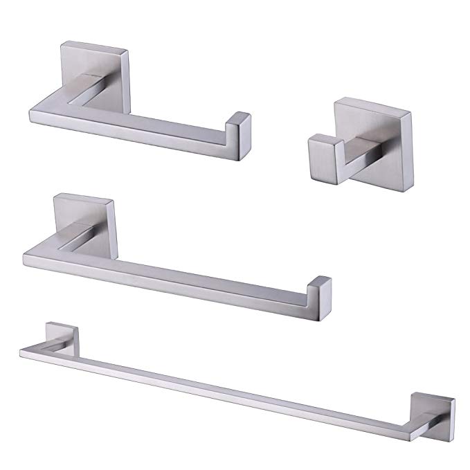 KES 4-Piece Bathroom Accessory Set RUSTPROOF Towel Bar Hook Toilet Paper Holder Towel Ring Wall Mount Brushed SUS 304 Stainless Steel, LA2252-42