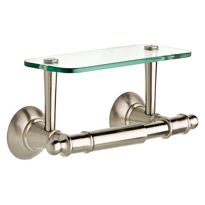 Delta Double Post Toilet Paper Holder with Glass Shelf in Brushed Nickel