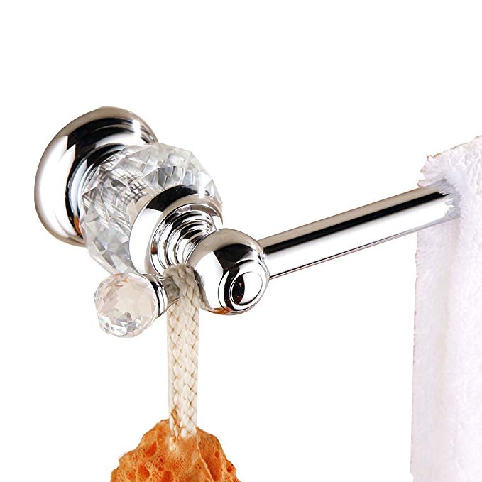 MANCEL Towel Bar Solid Brass Wall Mounted Bath hardware Chrome Sliver Crystal-Series (24 inch)