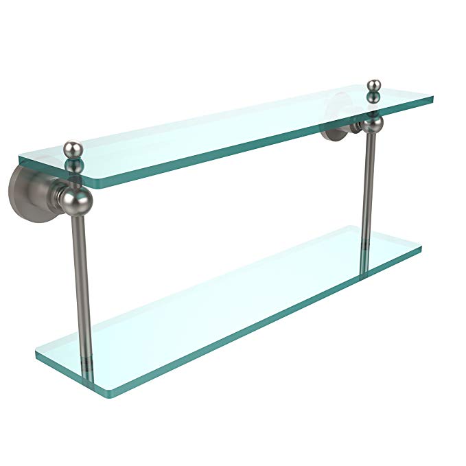 Allied Brass AP-2/22-SN 22-Inch by 5-Inch Double Glass Shelf