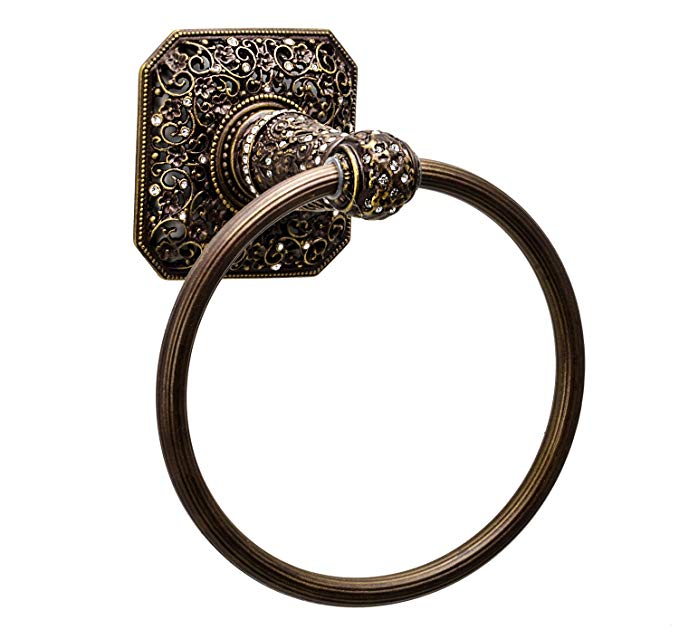 Carpe Diem Hardware 4067-3C Juliane Grace Full Towel Ring Made with Swarovski Crystals, Antique Brass