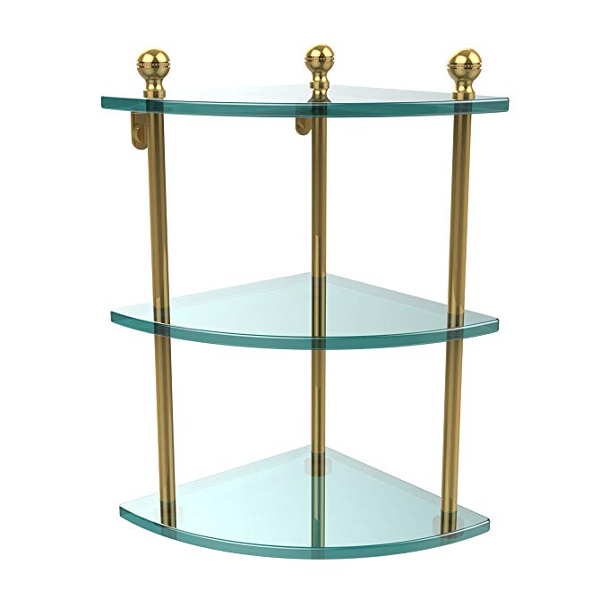 Allied Brass MA-6-PB Triple Corner Glass Shelf, Polished Brass