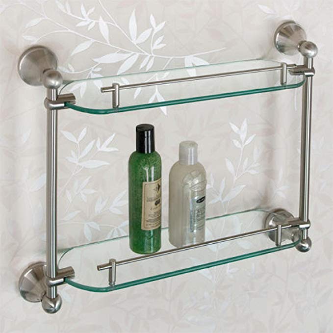 Naiture Collection Tempered Glass Shelf - Two Shelves in Brushed Nickel Finish