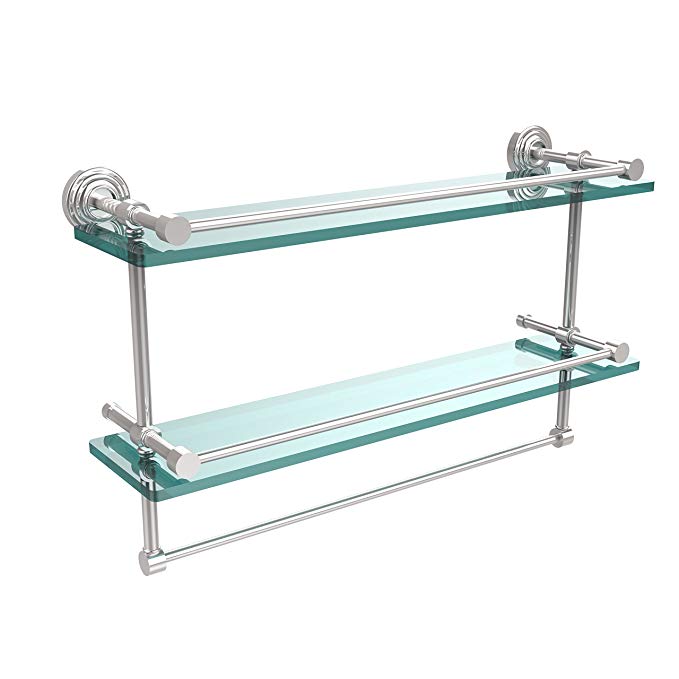 Allied Brass WP-2TB/22-GAL-PC 22-Inch Gallery Double Glass Shelf with Towel Bar, Polished Chrome