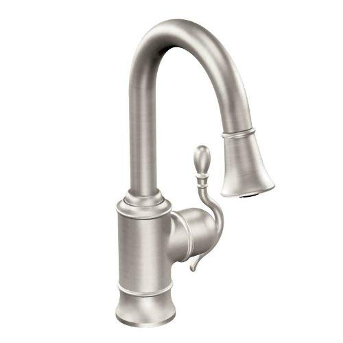 Moen S6208SRS Woodmere One-Handle High Arc Pull Down Single Mount Bar Faucet, Spot Resist Stainless