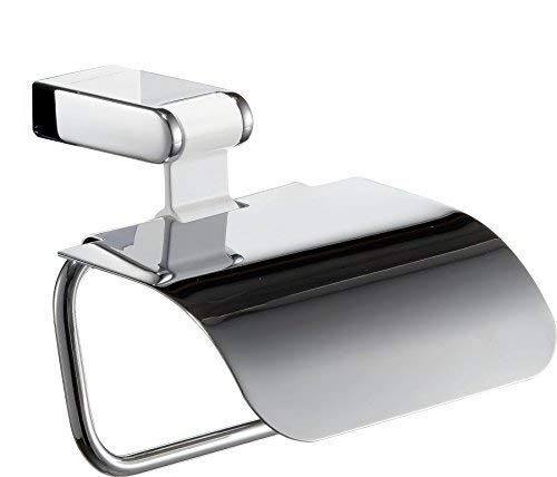 Hispania bath Iris Toilet Paper Roll Holder with Lid, Polished Chrome-white Aluminium, Bathroom Accessories Tissue Holder, Made in Spain (European Brand)