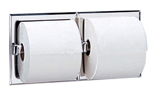 Bobrick 6977 Stainless Steel Recessed Dual Roll Toilet Tissue Dispenser, Satin Finish, 12-5/16