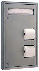 Bobrick 3574 ClassicSeries 304 Stainless Steel Recessed Seat Cover, Sanitary Napkin Disposal and Toilet Tissue Dispenser, Satin Finish, 16