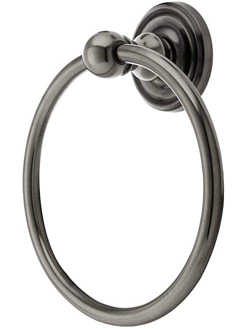 Brass Towel Ring With Classic Rosette In Antique Pewter