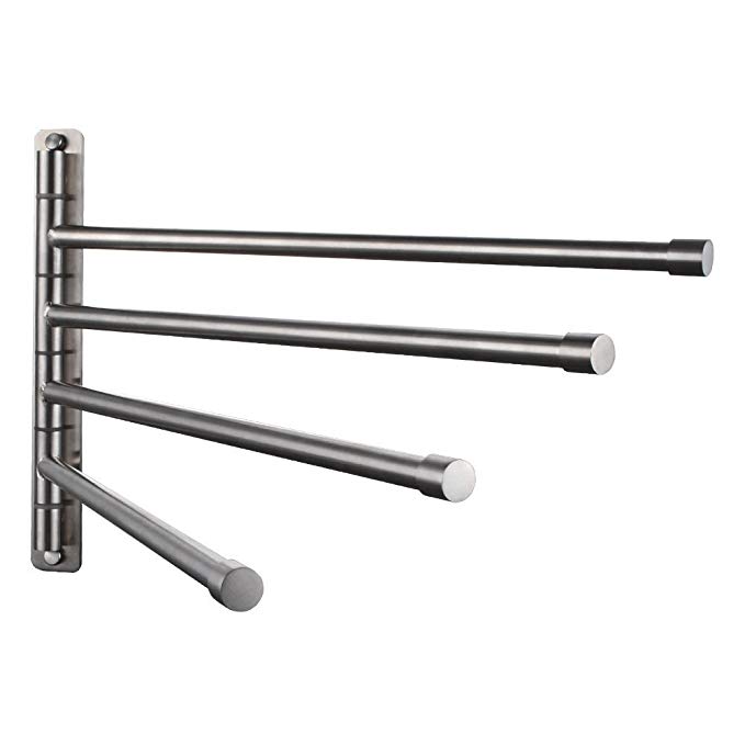 Brushed Stainless Steel Bathroom Swing Arm Towel Bars 4-Arm Wall Mount