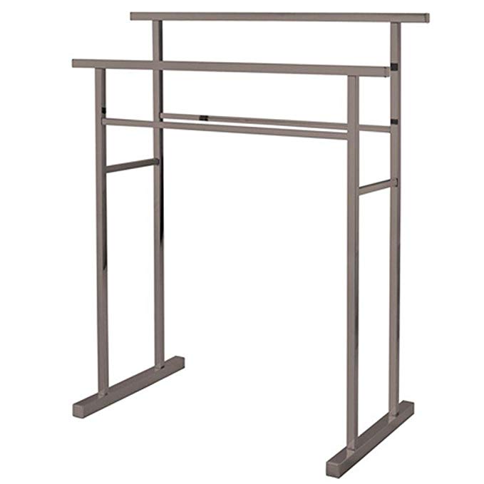 European Pedestal Iron Construction Towel Rack in Satin Nickel