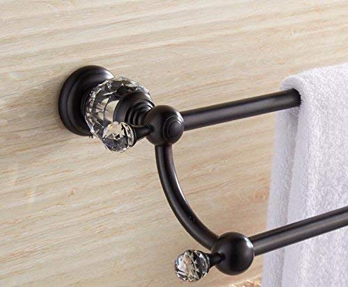 GBHNJ Towel Bars Bathroom Double Rod European Style Wall-Mounted With Hooks Black Crystal