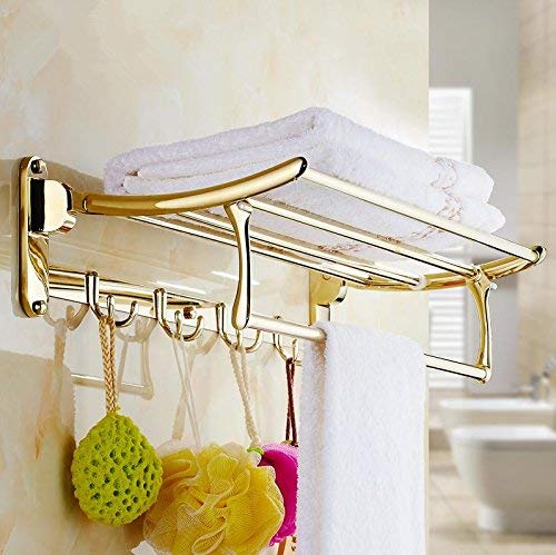 AUSWIND Antique Polished Gold Folding Towel Rack Wall Mount Finished Wall Mounted Bathroom Hardware