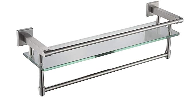 NEWBIAO Wall Mounting Glass Shelf with Towel Bar,SUS304 Stainless Steel,Nickel