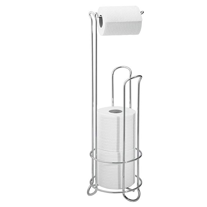 F&D Bathroom Tulip Toilet Tissue Paper Roll Holder Stand Free Standing Organizer Rack Shelf Dispenser Stainless Steel for Bathroom Storage (Silver)