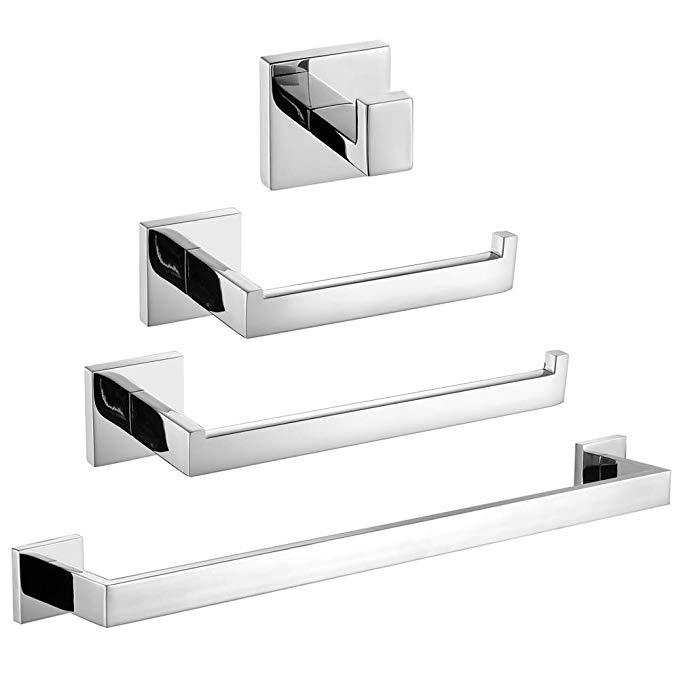 Velimax Bathroom Hardware Set Chrome Stainless Steel 4 Piece Bathroom Hardware Accessories Wall Mounted Towel Bar Set Polished Finsh