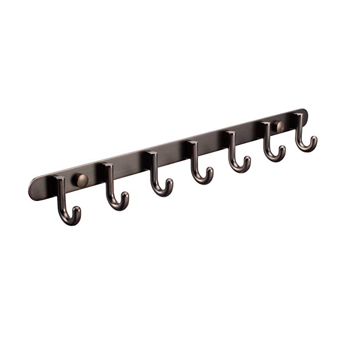 MAYKKE Gilbert Brass 7 Hook Coat Rack | Wall Mount Heavy Duty Entryway, Hallway, Mud Room Hanger for Coat, Clothes, and Hats | Oil-rubbed Bronze, OYA1060302