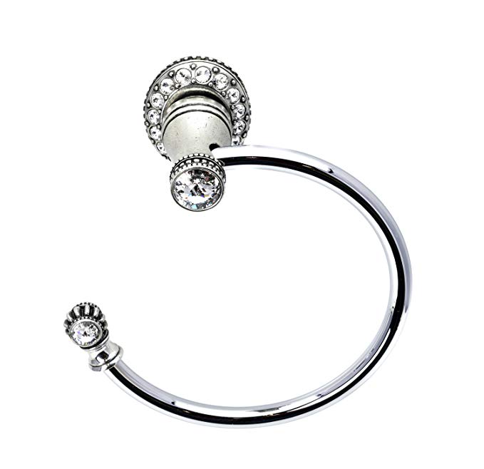 Carpe Diem Hardware 1831-9C Cache'-II Towel Ring Left Sml Escutcheon with Crystals Made with Swarovski Elements, Chalice