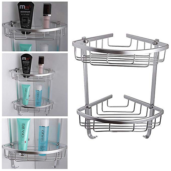 QBath Wall Corner Shower Rack Corner™ | Strong Materials Bathroom Corner Rack Provides Extra Storage ~ Waterproof ~ Rust Proof ~ Durable ~ Stylish | Suitable and Beautify your Bathroom and Kitchen