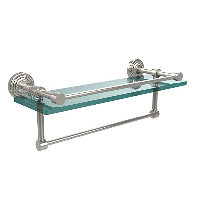 Allied Brass WP-1TB/16-GAL-PNI Waverly Place Collection 16-Inch Gallery Glass Shelf with Towel Bar, Polished Nickel