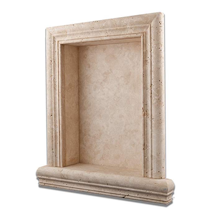 Ivory Travertine Hand-Made Honed Shampoo Niche / Shelf - LARGE