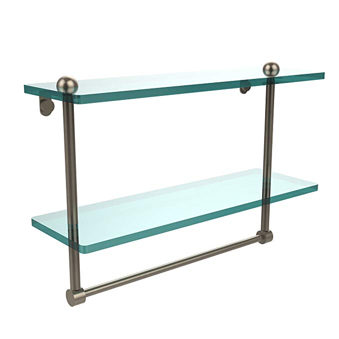 Allied Brass RC-2/16TB-PEW 16-Inch Double Glass Shelf with Towel Bar