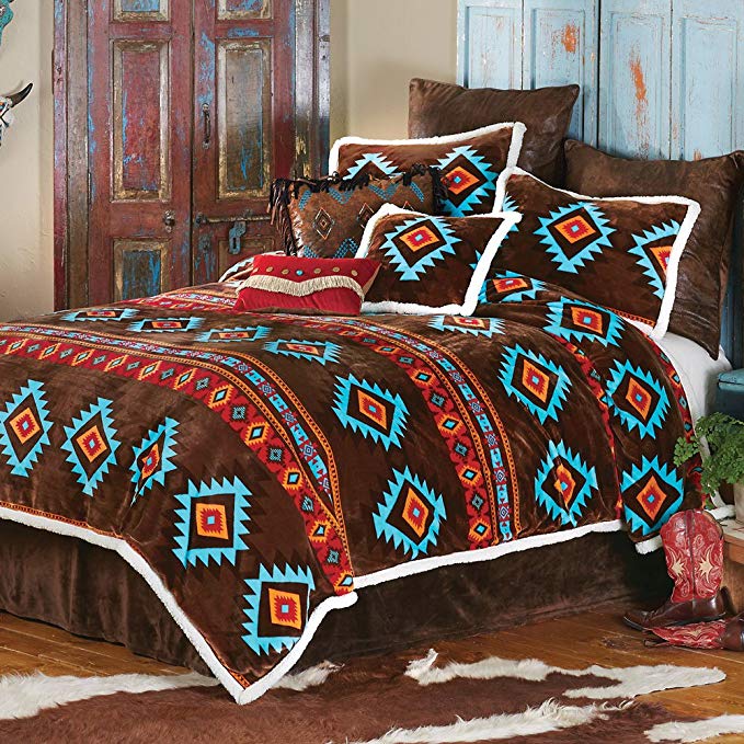 Black Forest Decor Turquoise Diamond Plush Bed Set - King