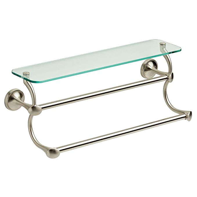 Delta 18 in. Glass Bathroom Shelf with Double Towel Bar in SpotShield Brushed Nickel