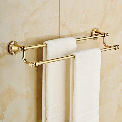 Wall Mount Double Towel Bar Gold Brass Bath Towel Rack