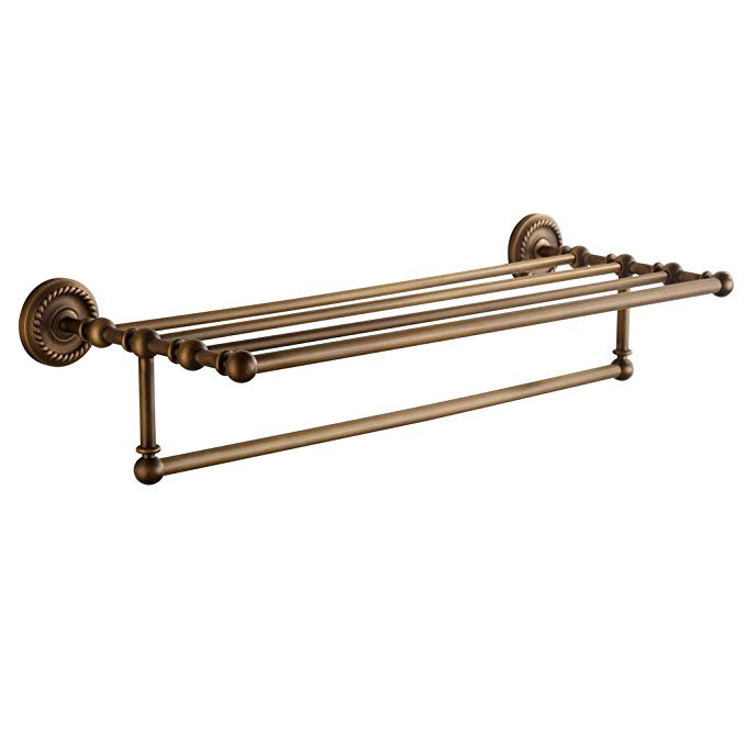 Marmolux Acc Morocc Series 3420-AB 24 Inch Towel Shelf with Bar Storage Holder For Bathroom Antique Brass, Brushed Bronze