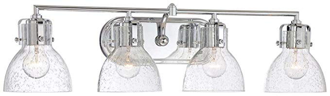 Minka Lavery Wall Light Fixtures 5724-77 Transitional Bath Glass Bath Vanity Lighting, 4 Light, Chrome