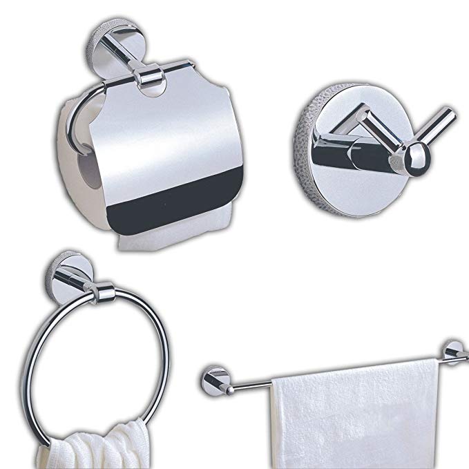 cloud power 4-Piece Bathroom Accessory Toilet Paper Holder, Towel Ring, Robe Hook and Towel Bar