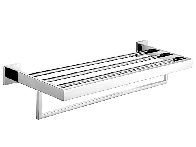 HOMEGO Deluxe 24-Inch 304 Stainless Steel Bathroom Dual Layers Towel Bar Shelves Mirror Polished Wall Mounted