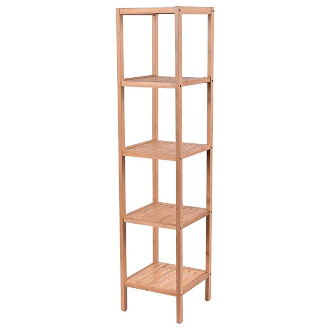 Costway 5-Tier Bamboo Multifunctional Storage Rack Bathroom Shelf Bookcase Storage Rack Organizer Shelving Heavy Duty Home Office