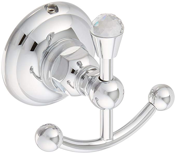 Rohl A1481CAPC Country Bath Wall Mounted Double Robe Hook Clothes Hanger in Polished Chrome with Crystal Accent