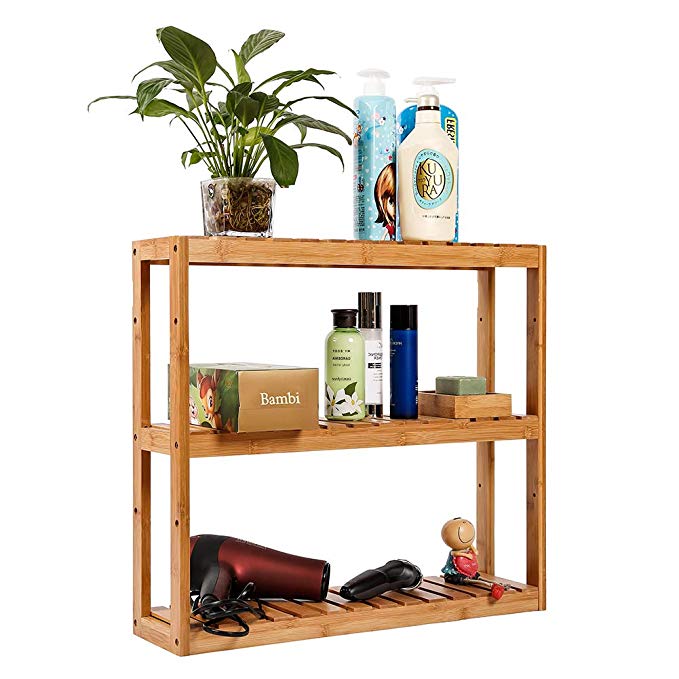 Bathroom Shelf 3-Tier Wall Mount Shelf Living Room Kitchen Adjustable Free Standing Multifunctional Utility by Domax