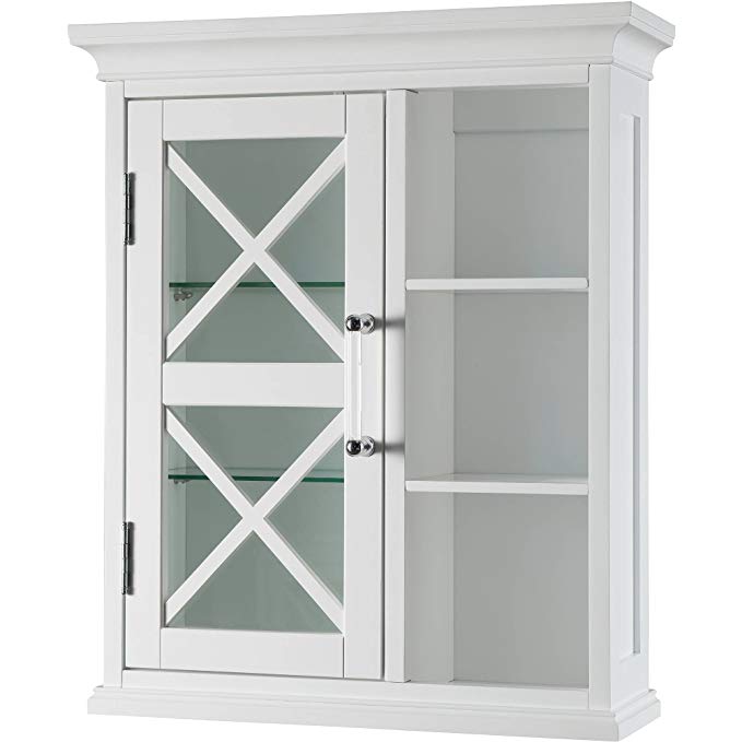 Mason Wall Mounted Bathroom Cabinet with 1 Door 2 Glass Shelves and 3 Cubbies in White Finish 7.00L x 20.00W x 24.00H in.