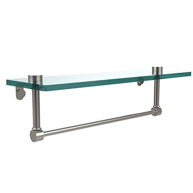 Allied Brass NS-1/16TB-SN 16-Inch by 5-Inch Glass Shelf with Towel Bar