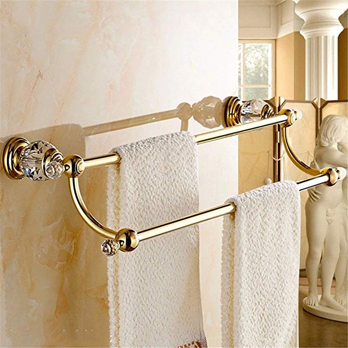 LAONA The Brass gold plated crystal bath hardware hang on towel rack double bar toilet paper holder Toilet brush, double bar