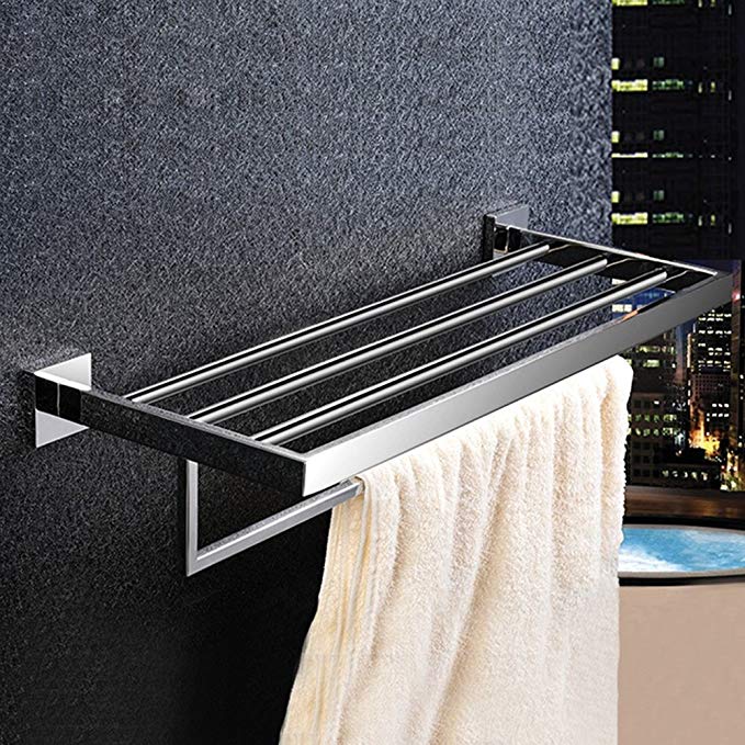 Comfort's Home 35010 Stainless Steel 23 Inch Bathroom Towel Shelf with Towel Bar, Polished Chrome