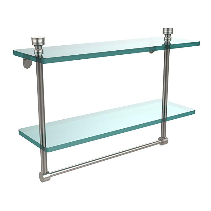 Allied Brass FT-2/16TB-SN 16-Inch Double Glass Shelf with Towel Bar